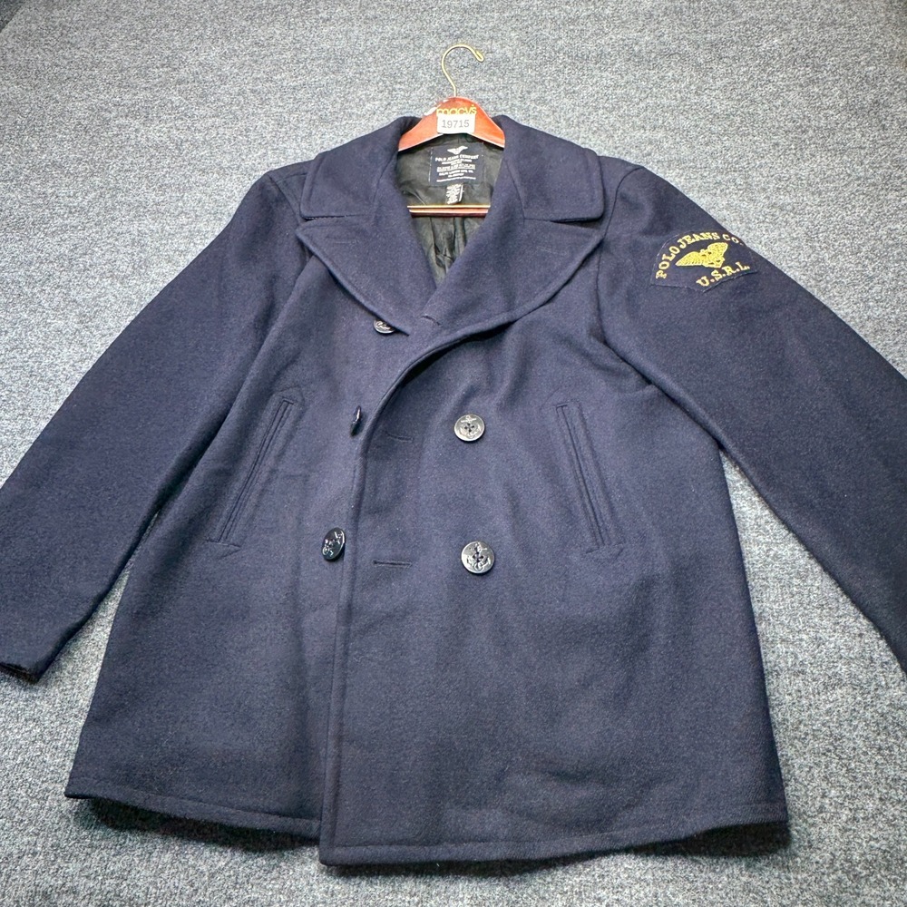 Vintage Polo Ralph Lauren Peacoat Mens Large Wool USRL Military Anchor Coat